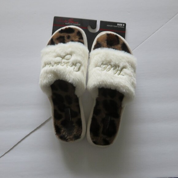 Marilyn Monroe Memory Foam Fuzzy Fur Leopard Indoor Outdoor Slippers Size 9 - Picture 1 of 5